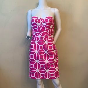 Trina Turk Strapless Dress Geo Print Pink White